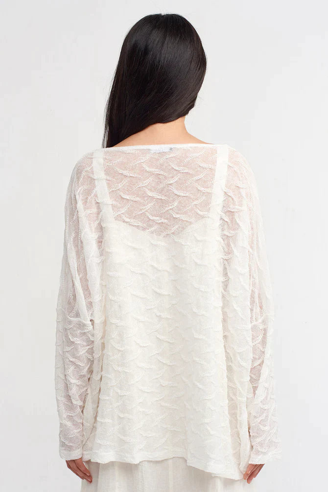 Nu Textured Long Sleeve Blouse Off White