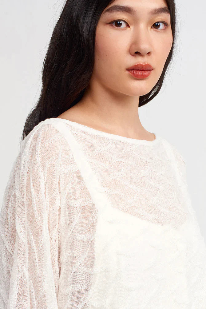 Nu Textured Long Sleeve Blouse Off White