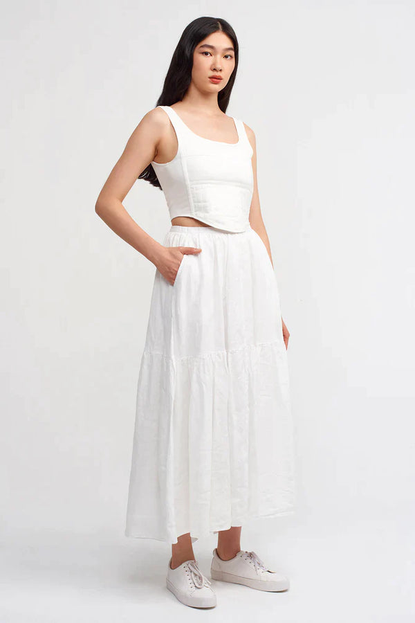 Nu High Waist Linen Maxi Skirt Off White