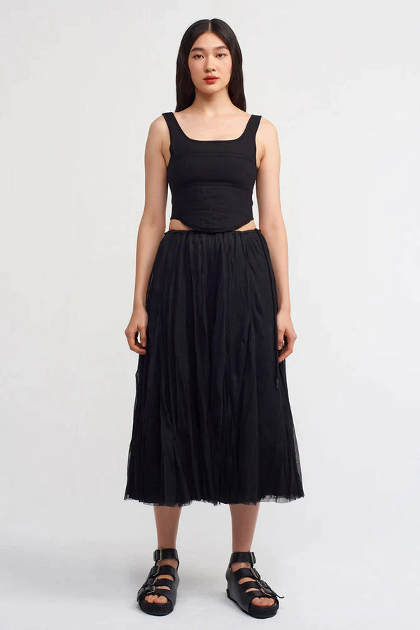 Nu Tulle Overlay Pleated Skirt Black