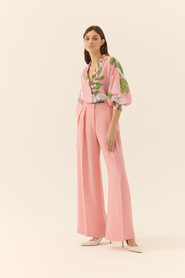 Roman Solid Crepe Palazzo Trousers Pink