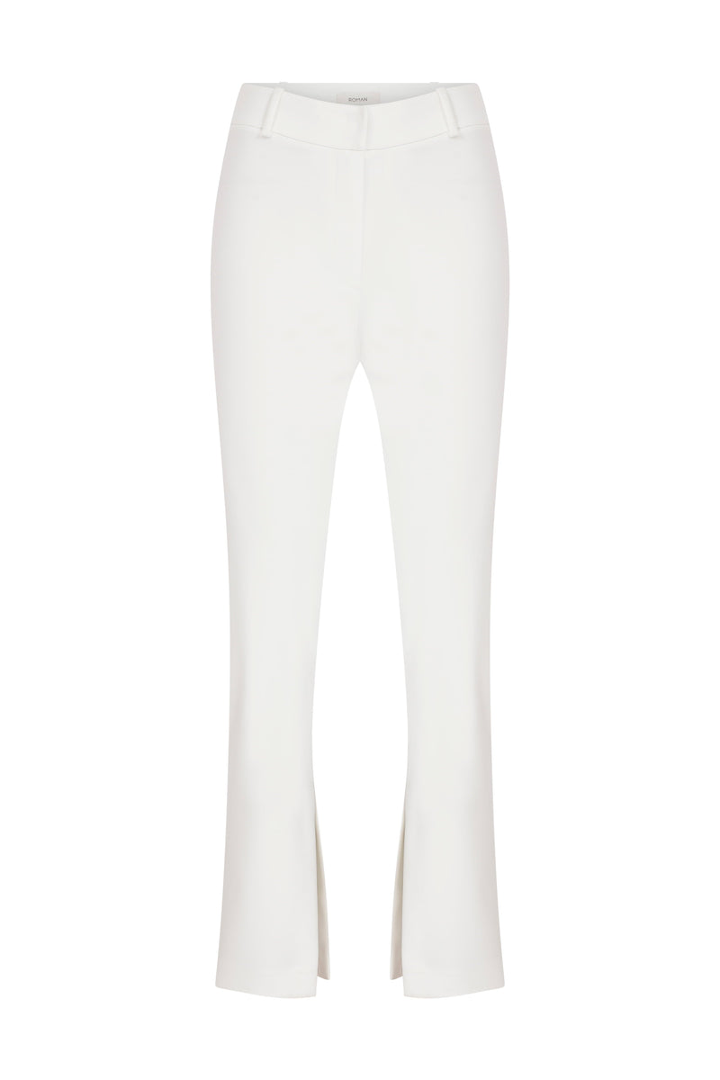 Roman Lycra Crepe Solid Trousers Ecru