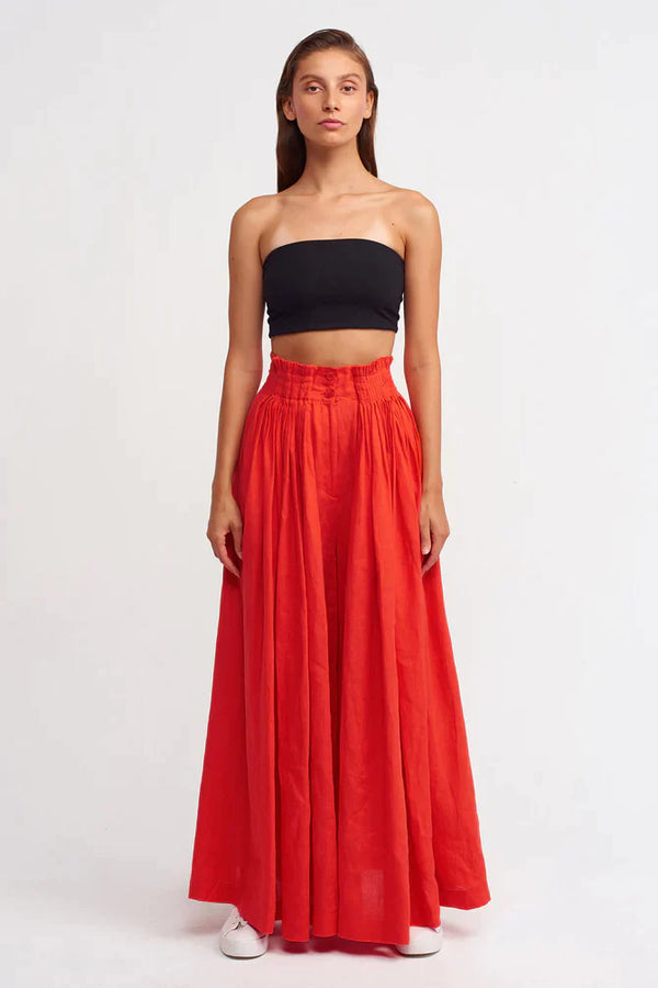 Nu Wide Leg Trousers With Pleated Waist Red