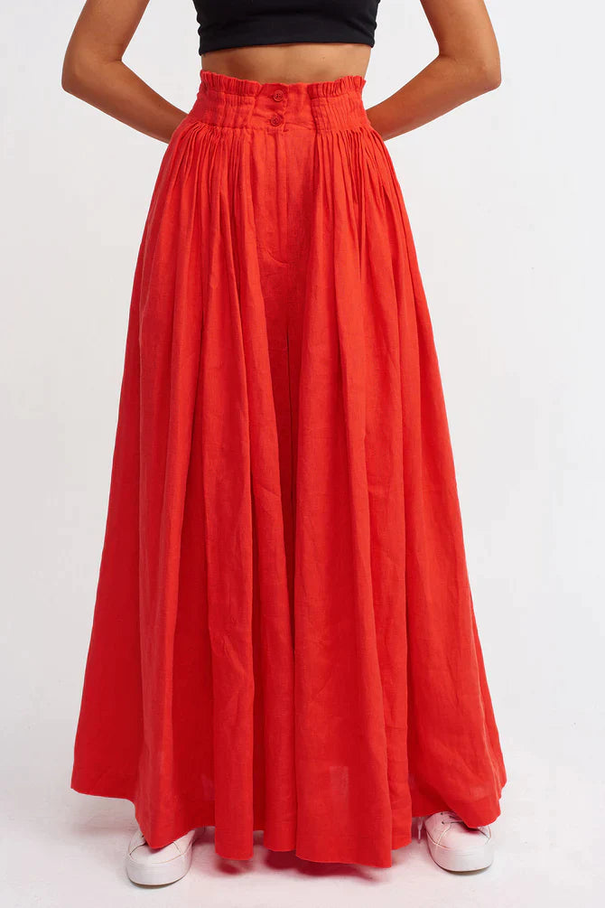 Nu Wide Leg Trousers With Pleated Waist Red