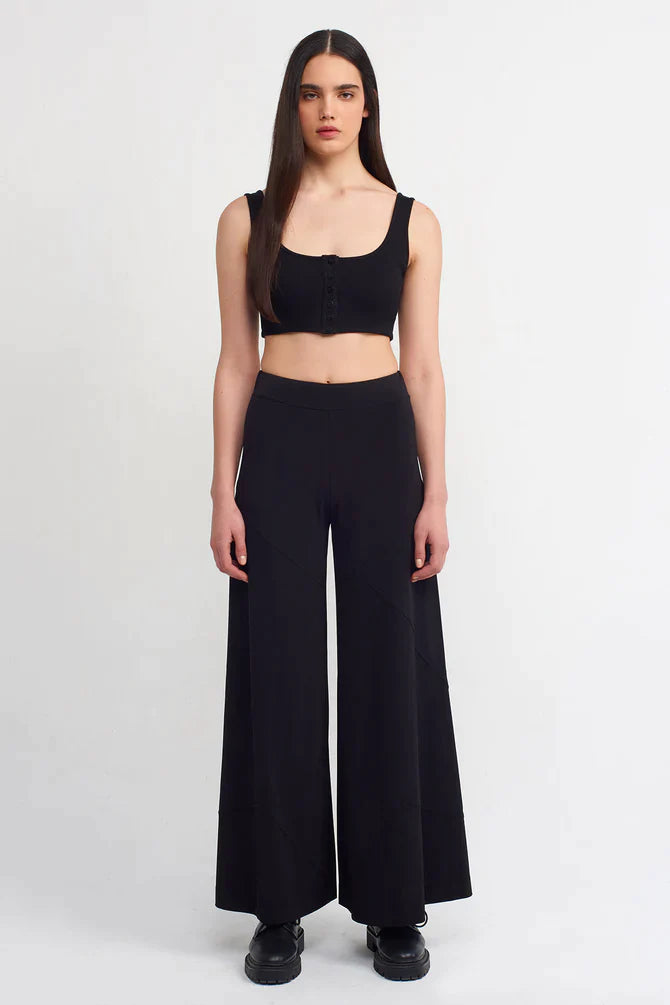 Nu Wide Leg Trousers With Stitched Detail Black