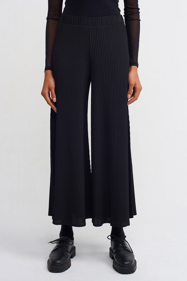 Nu Elasticated Waist Ribbed Trousers Black