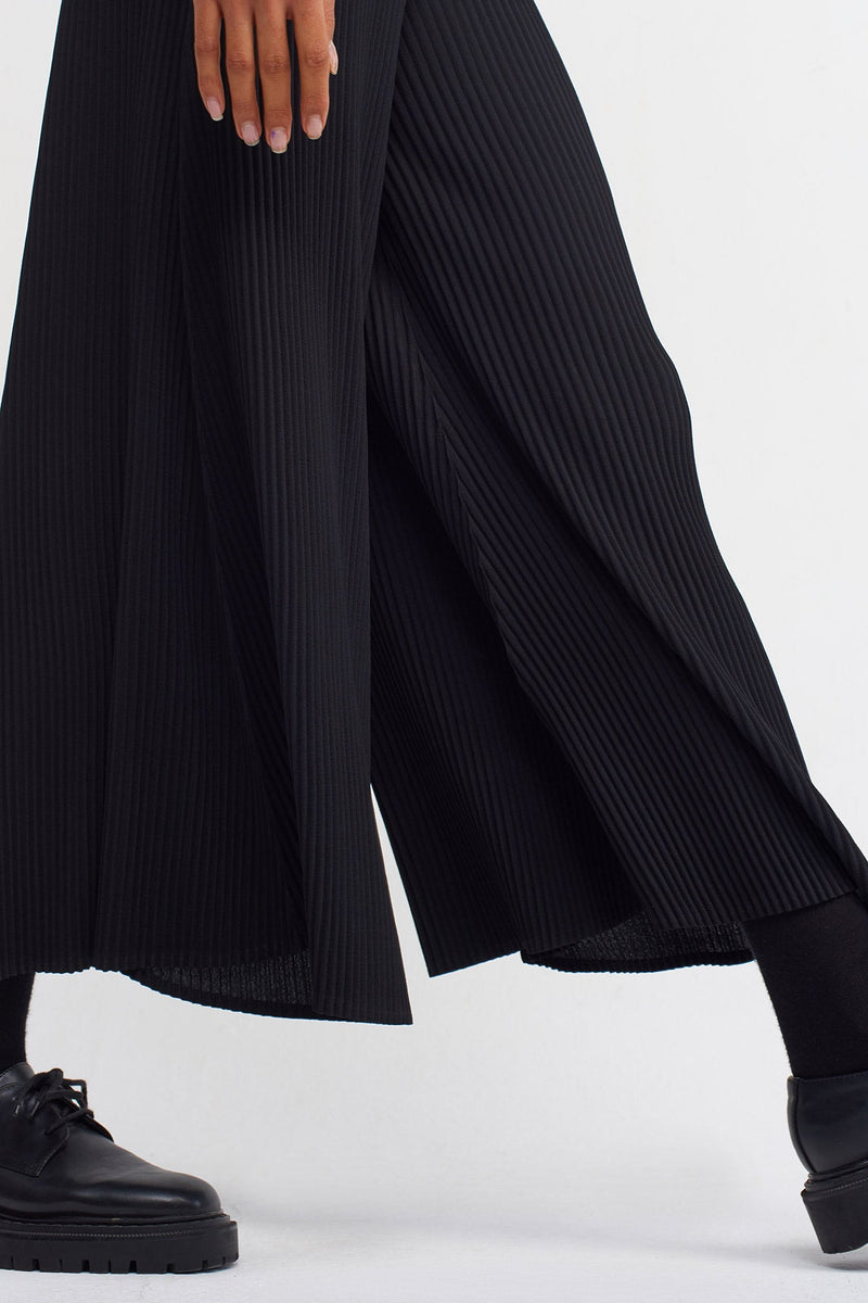 Nu Elasticated Waist Ribbed Trousers Black