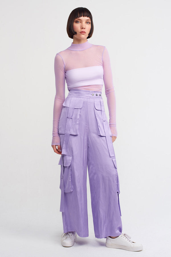 Nu Cargo Pocket Satin Palazzo Trousers Lilac