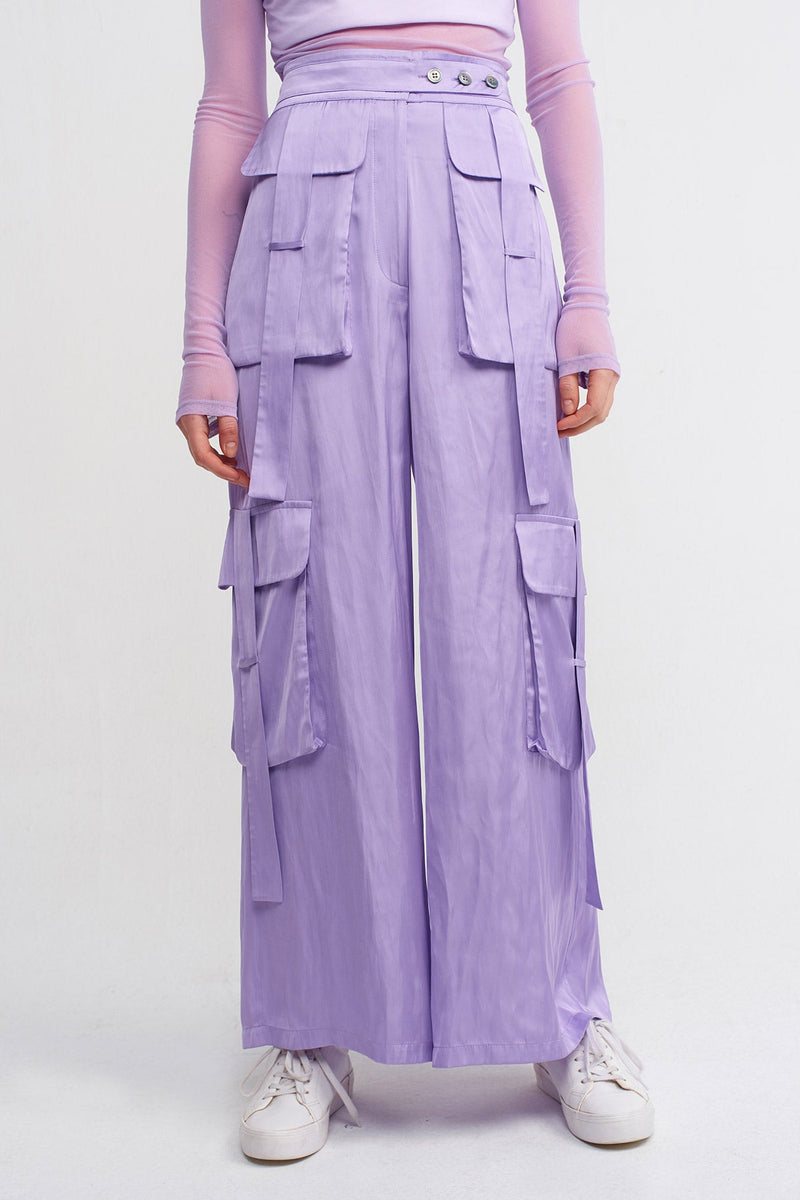 Nu Cargo Pocket Satin Palazzo Trousers Lilac