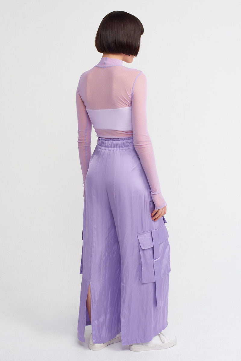 Nu Cargo Pocket Satin Palazzo Trousers Lilac