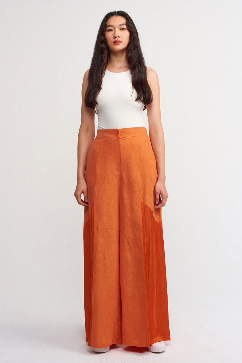 Nu Linen Mix Satin Loose Trousers Amber