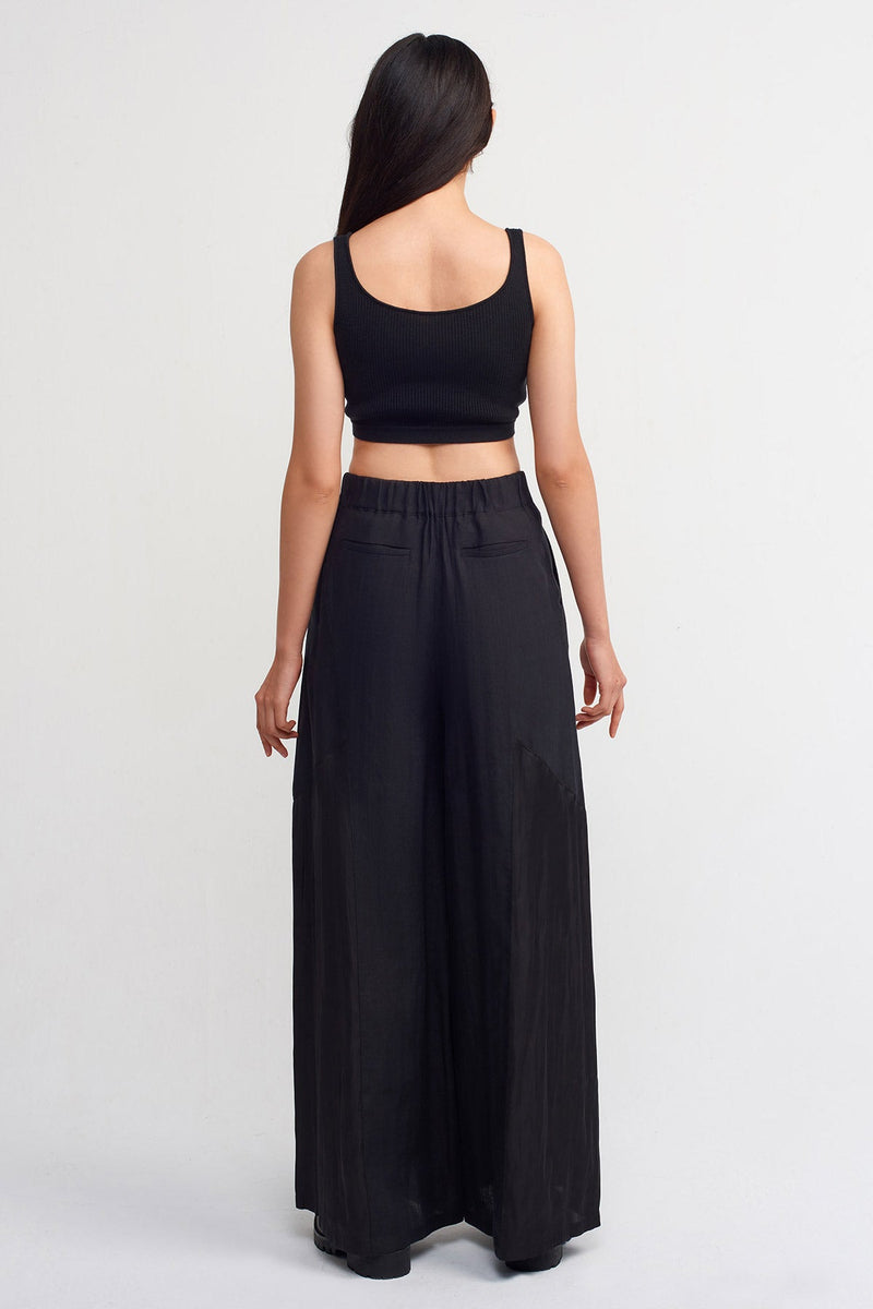 Nu Linen Mix Satin Loose Trousers Black