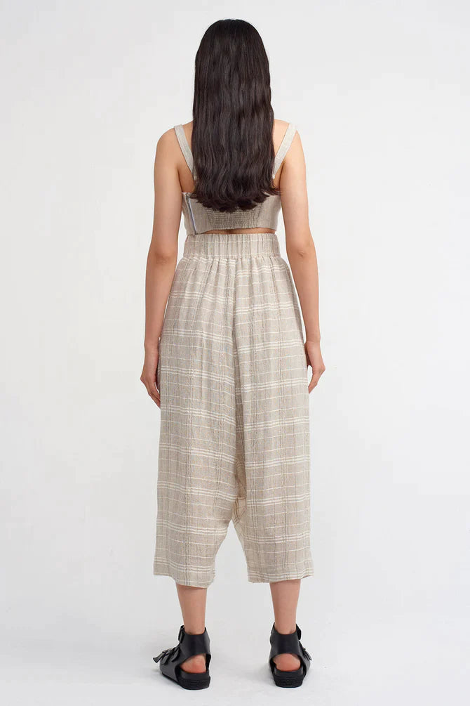 Nu Checkered Harem Trousers Light Grey