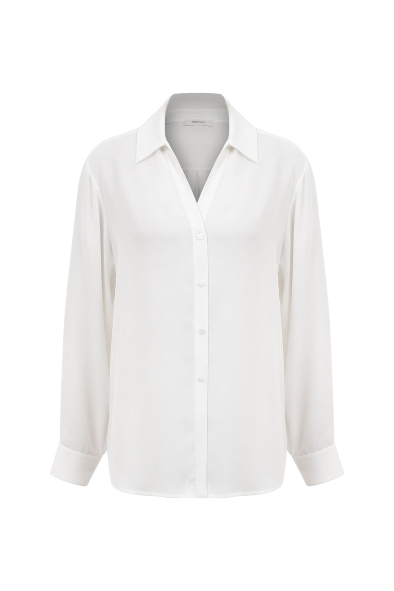 Roman Solid Crepe Women'S Shirt Ecru