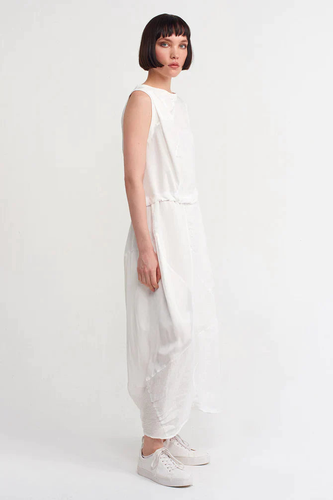 Nu Pleated Detail Midi Dress Off White