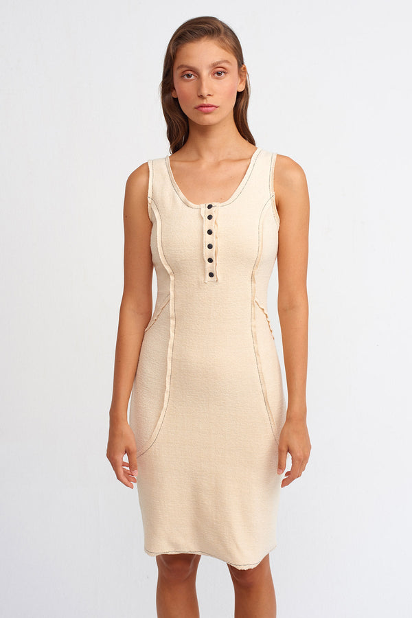 Nu Contrast Stitched Sleeveless Dress Natural