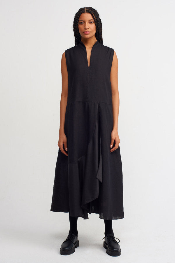 Nu Pleated Detail Sleeveless Dress Black