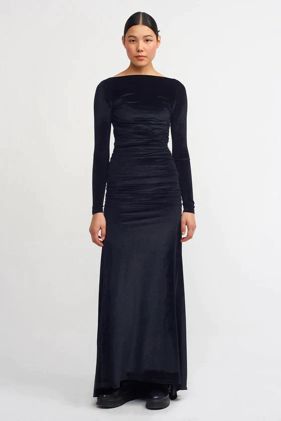 Nu Velvet Backless Maxi Dress Black