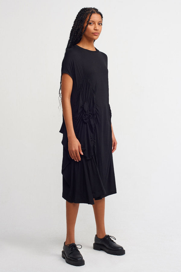 Nu Shirred Detail Midi Dress Black