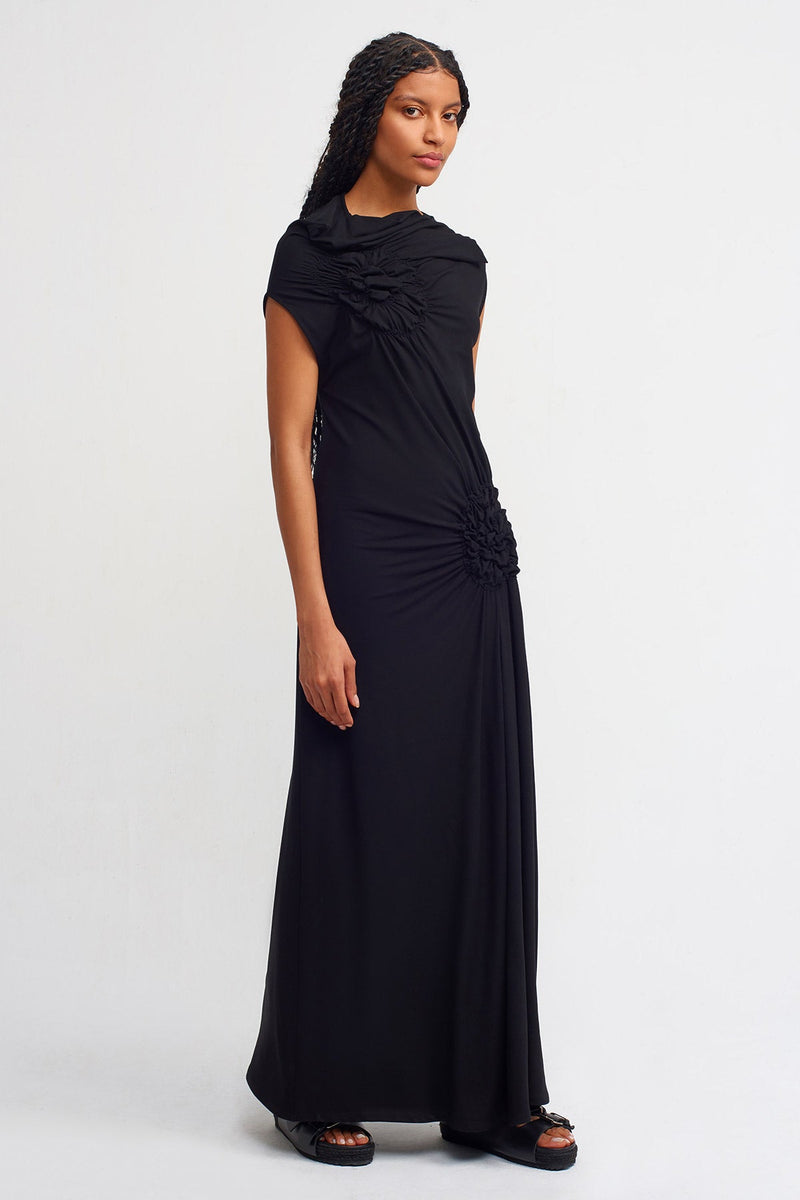 Nu Elasticated Detail Maxi Dress Black