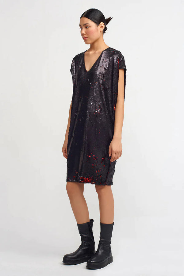 Nu Allover Sequin Short Dress Black