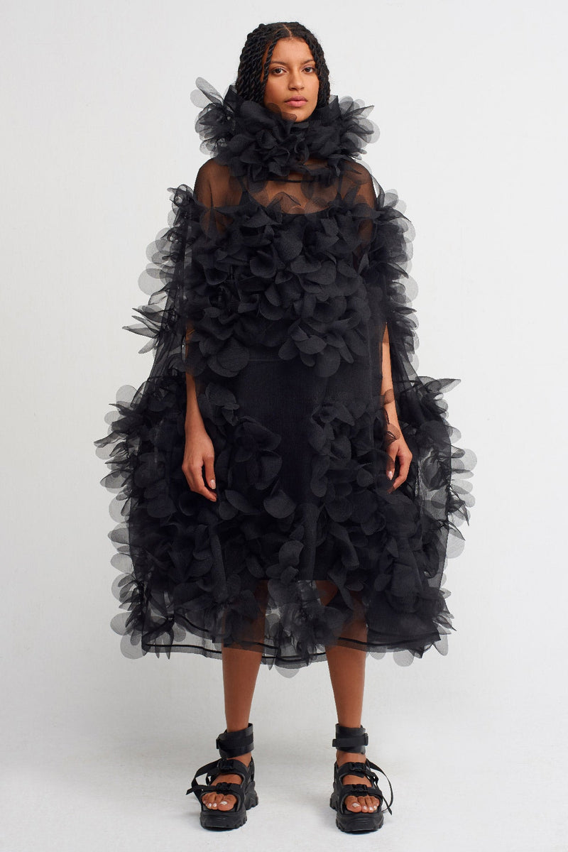 Nu Allover Ruffle Organza Dress Black