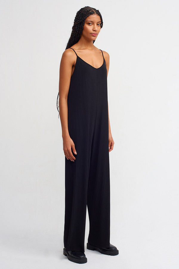 Nu Thin Strap Ribbed Jumpsuit Black