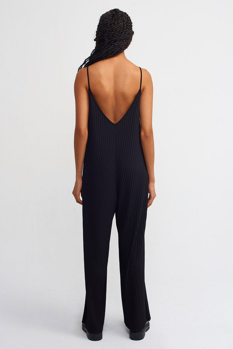 Nu Thin Strap Ribbed Jumpsuit Black