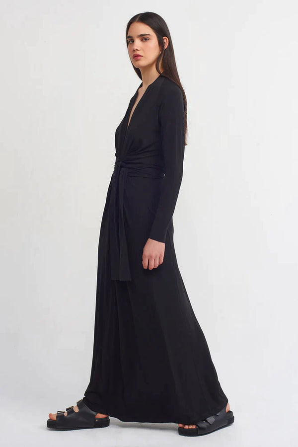 Nu Deep V-Neck Maxi Dress Black