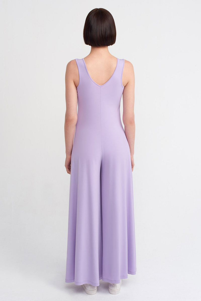 Nu V-Neck Midi Jersey Jumpsuit Lilac