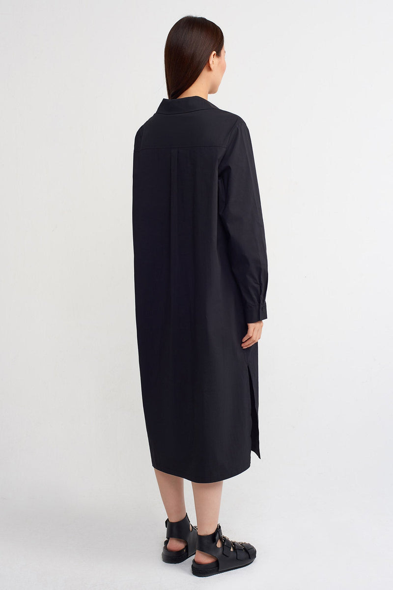 Nu Solid Midi Shirt Dress Black