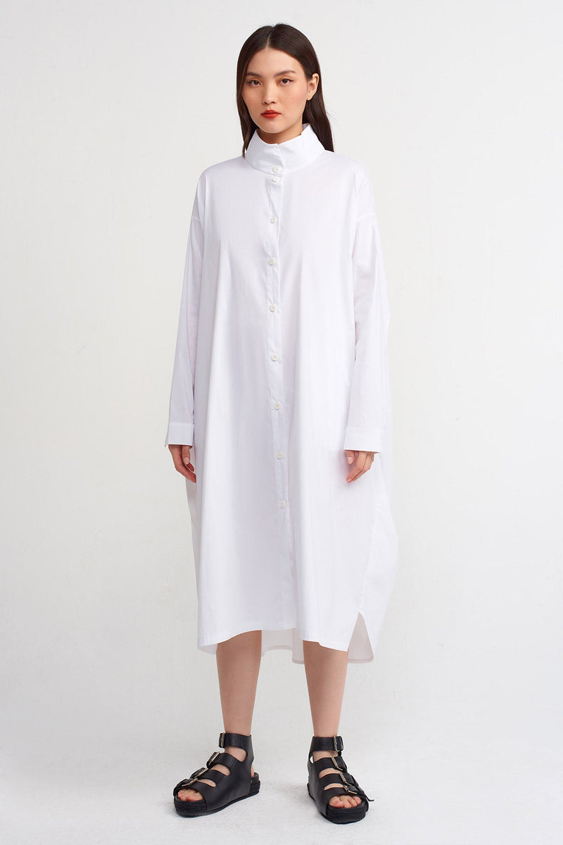 Nu Straight Collar Shirt Dress Off White