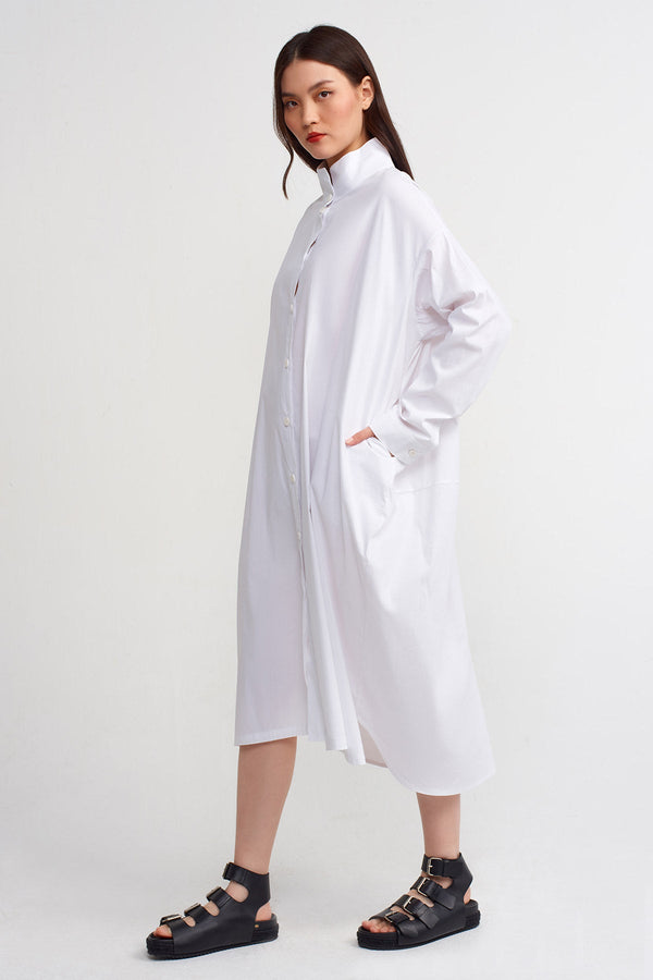 Nu Straight Collar Shirt Dress Off White