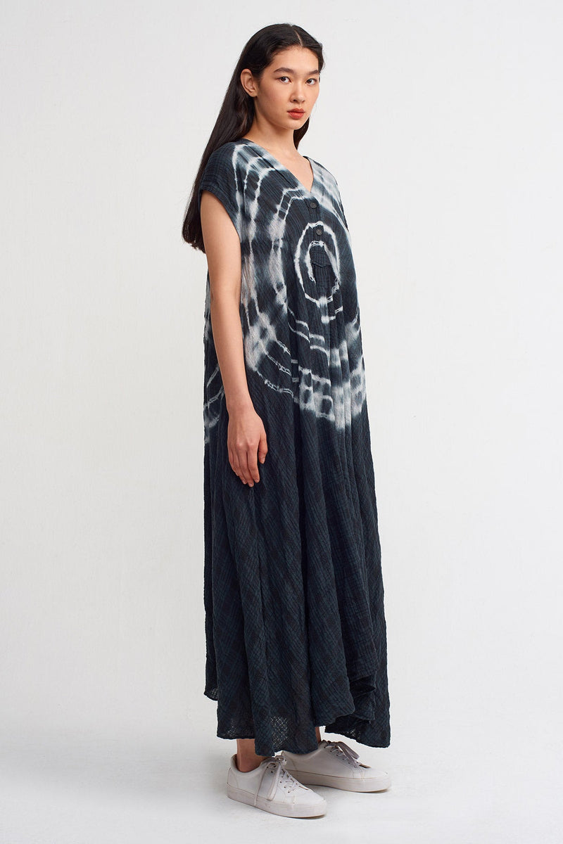 Nu Tie Dye V Neck Maxi Dress Black/Offwhite