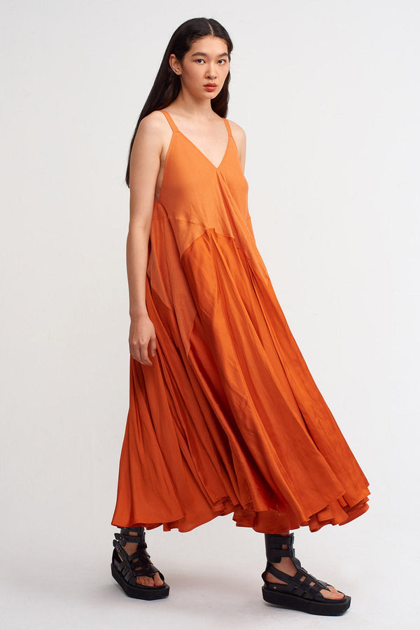 Nu Thin Strap Linen Mix Satin Dress Amber