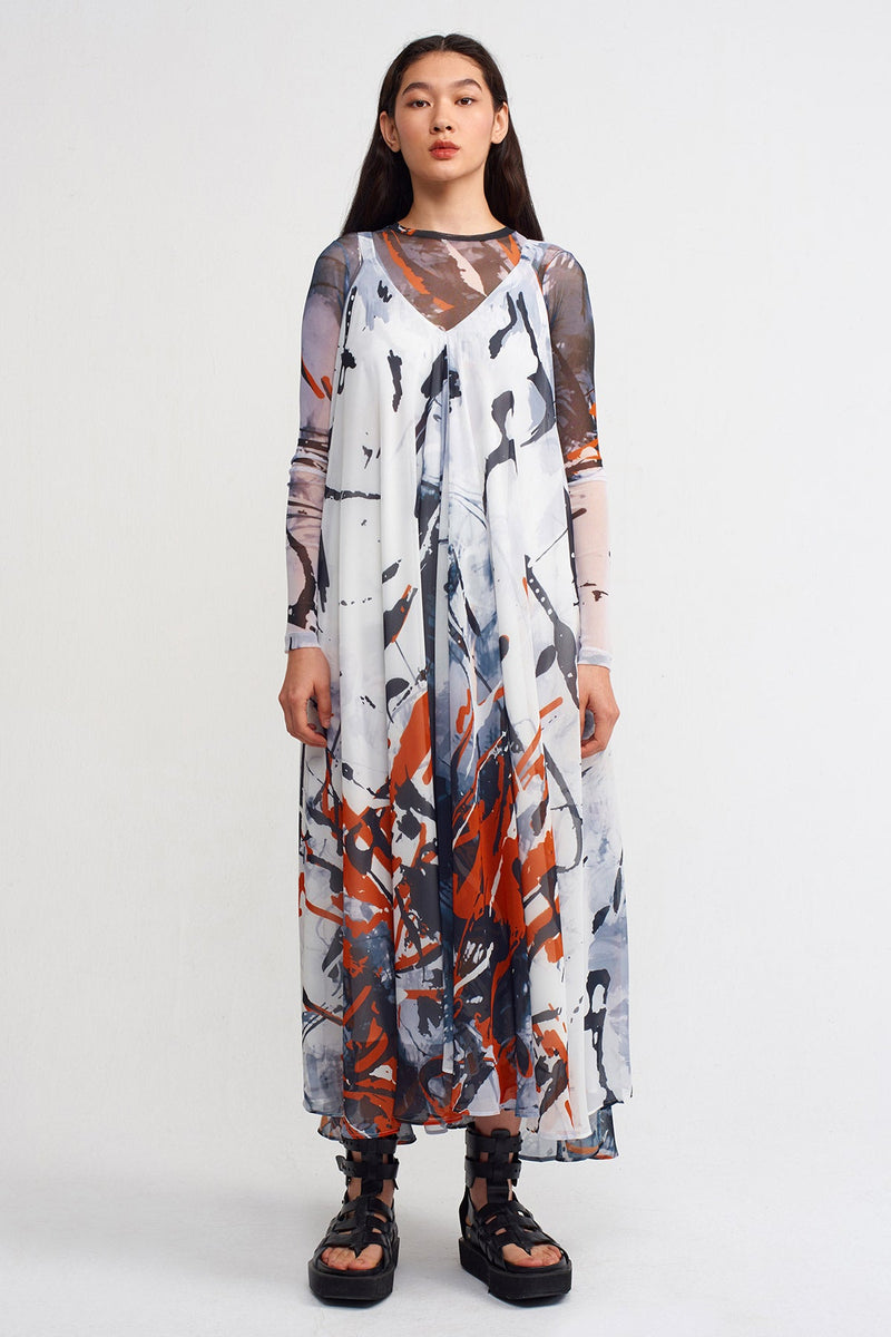 Nu Printed Strappy V-Neck Dress Multi Color