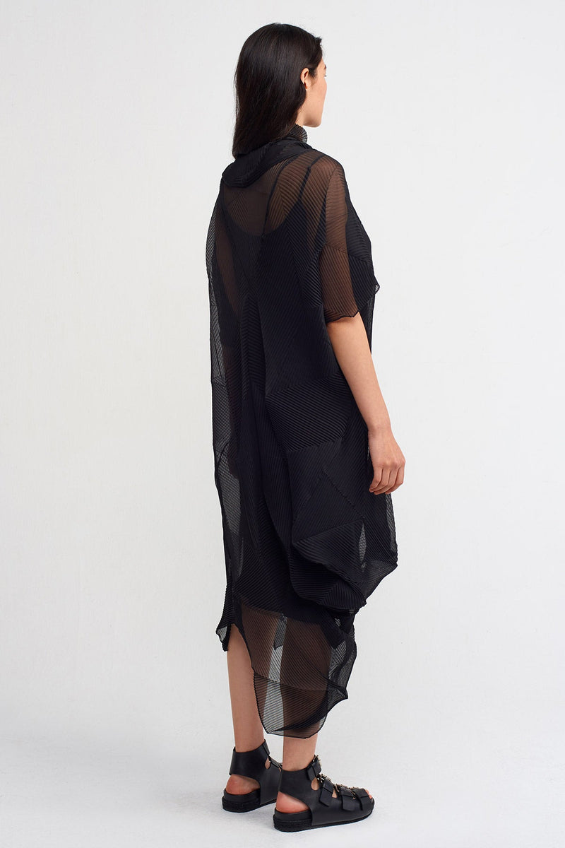 Nu Pleated Patch Detail Dress Black