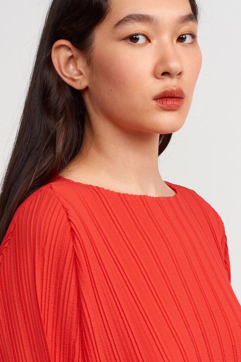 Nu Allover Pleated Midi Dress Red