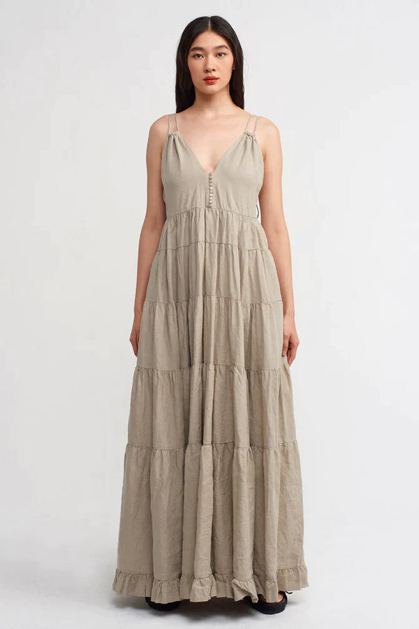 Nu Strappy Tiered Detail Maxi Dress Light Grey