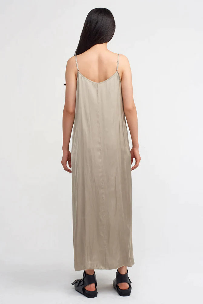 Nu Thin Strap Satin Maxi Dress Light Grey