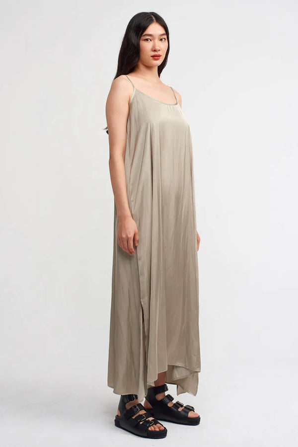 Nu Thin Strap Satin Maxi Dress Light Grey