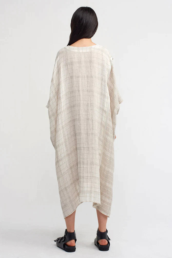 Nu Checkered Wide Shirt Dress Light Grey