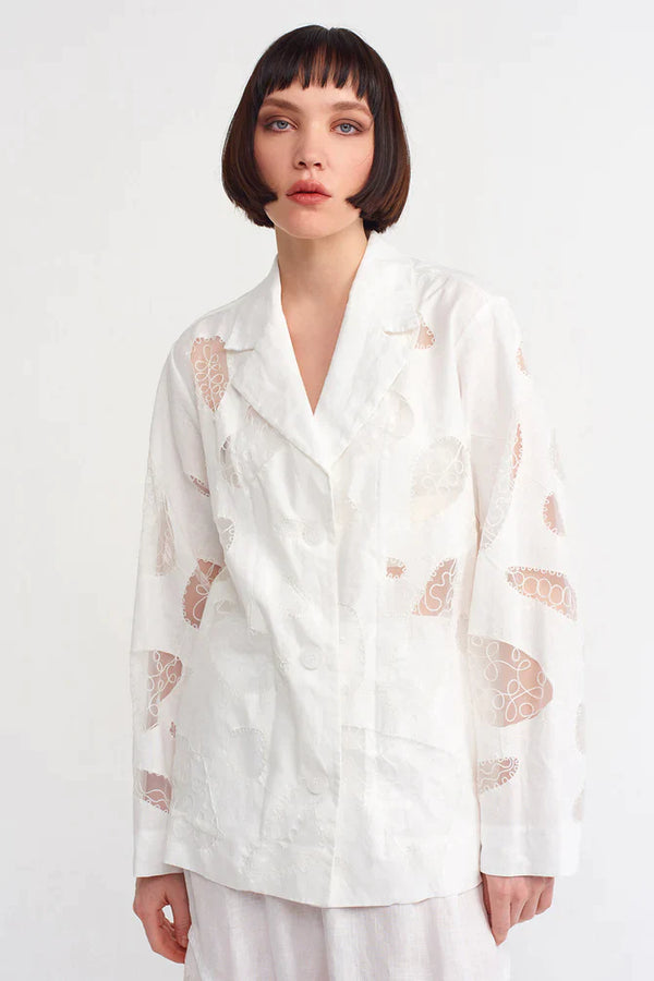 Nu Embroidered Detail Blazer Jacket Off White