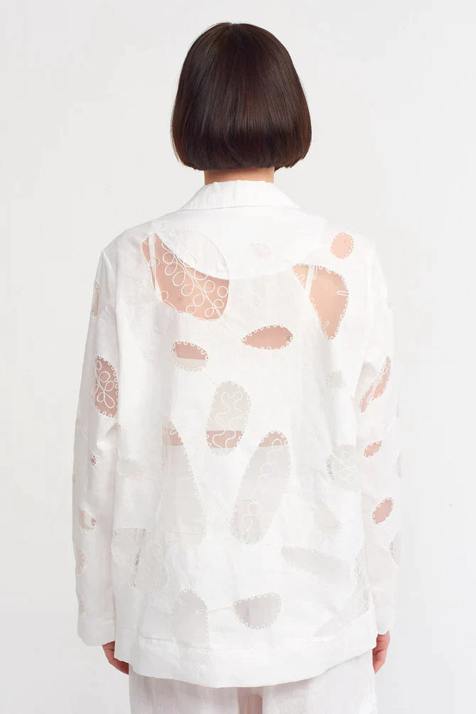 Nu Embroidered Detail Blazer Jacket Off White