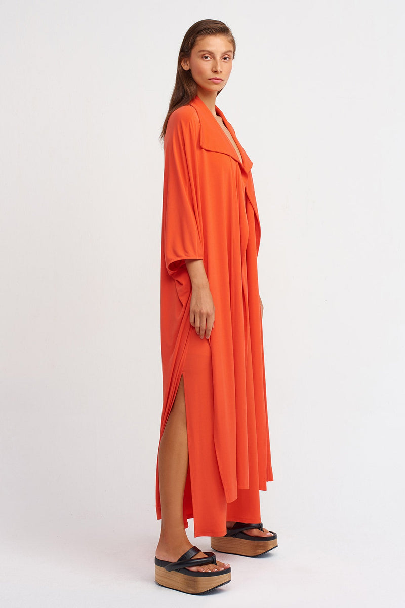 Nu Solid Open-Front Maxi Outerwear Orange