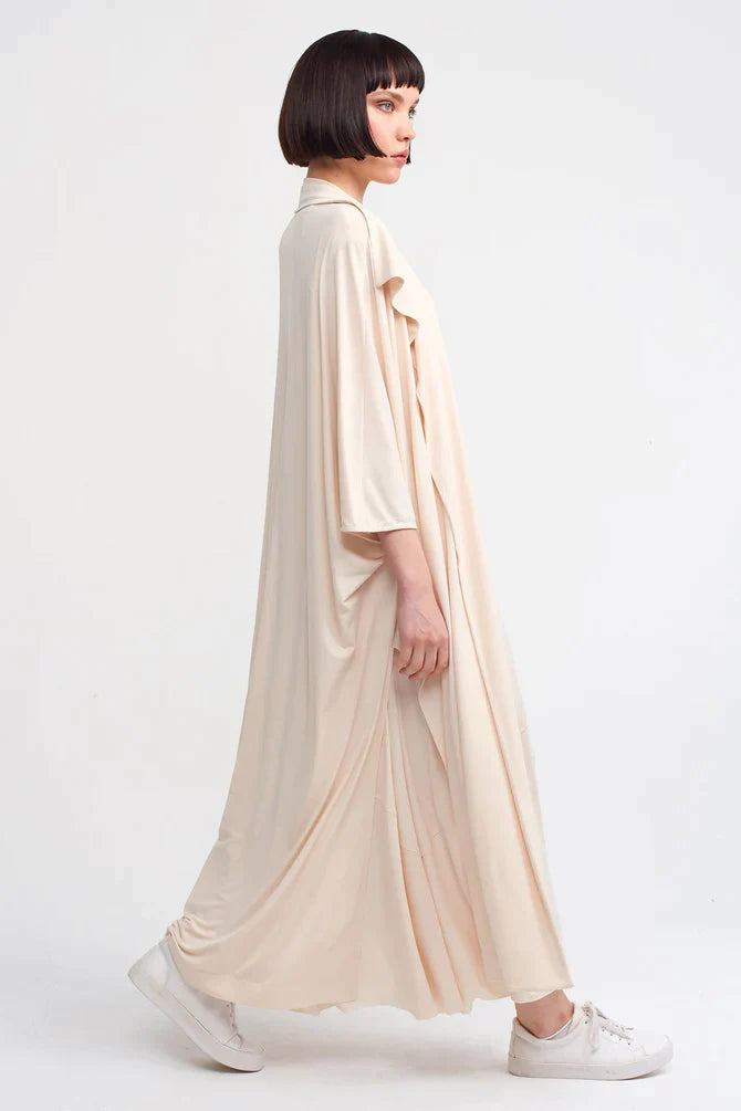 Nu Solid Open-Front Maxi Outerwear Natural