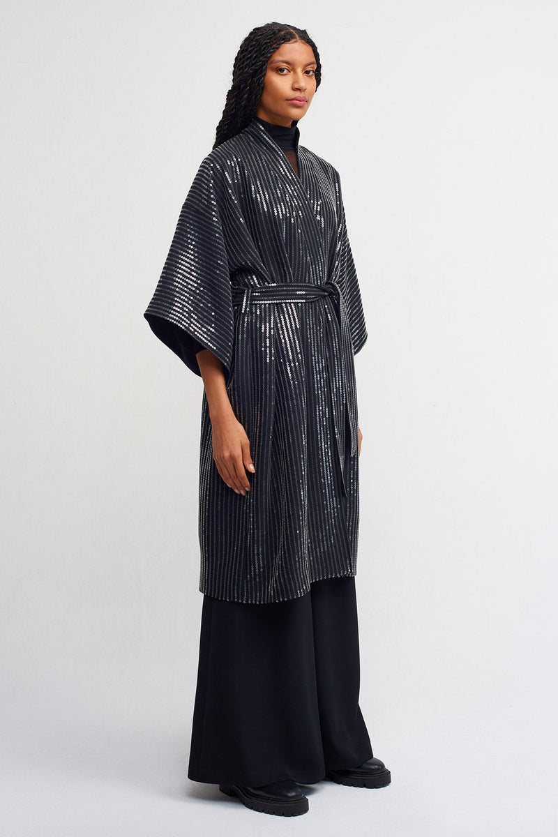 Nu Allover Sequin-Embellished Kimono Black