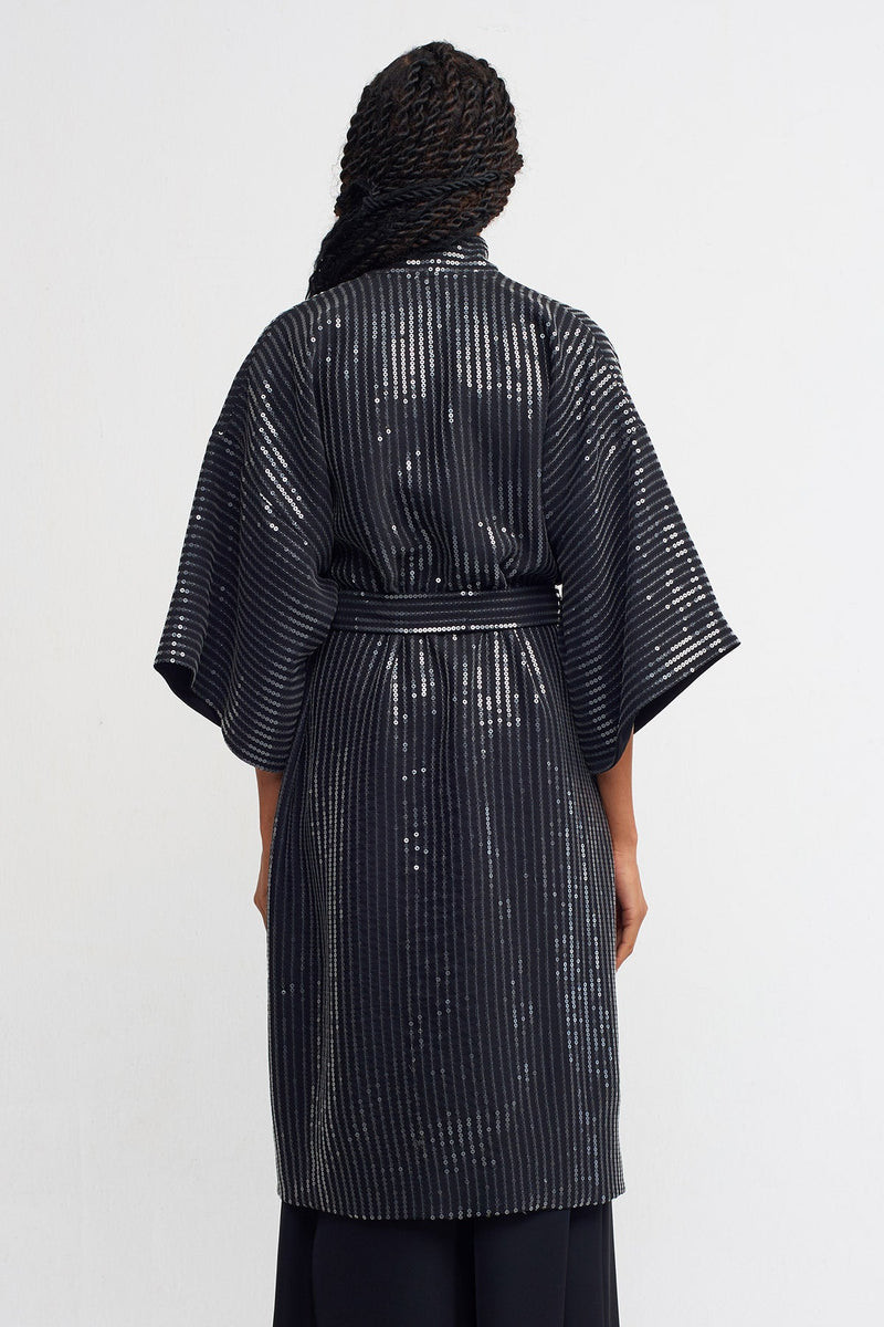 Nu Allover Sequin-Embellished Kimono Black