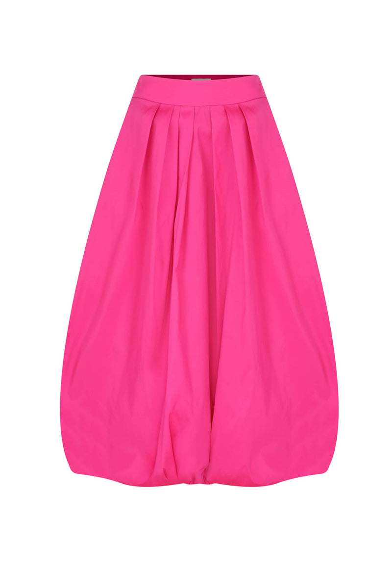 Roman Solid Taffeta Pleated Skirt Fuchsia