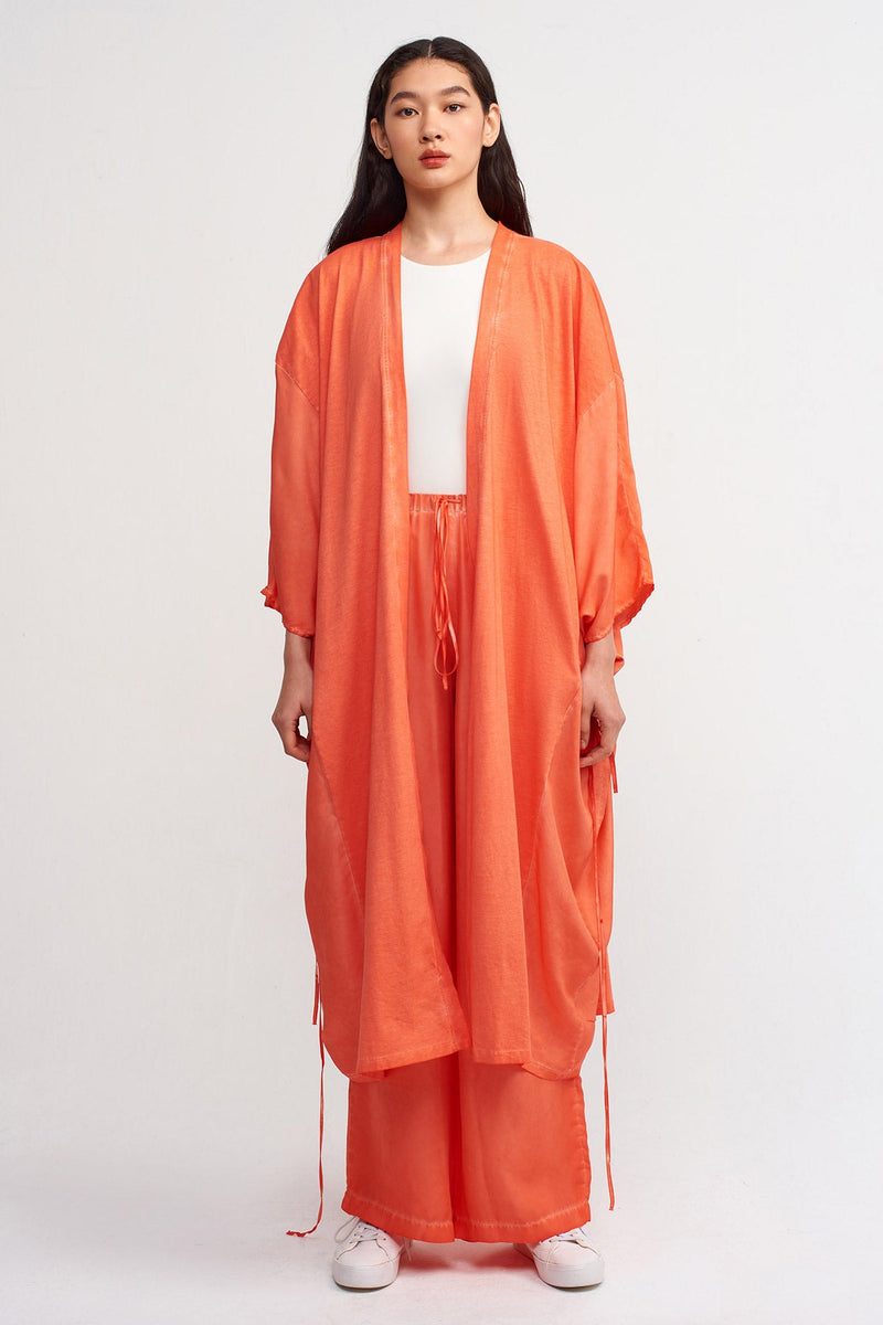 Nu String Detailed Loose Kimono Orange